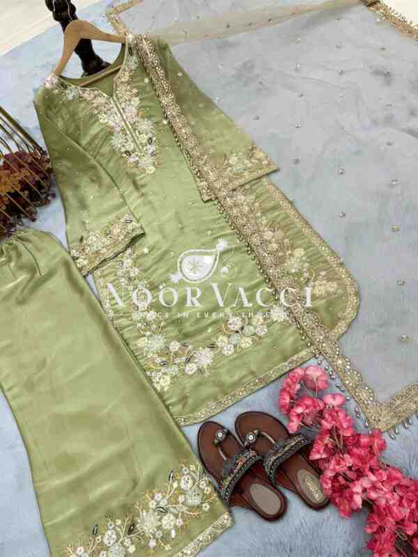 Luxury Designer Jimmy Choo Silk Top Plazzo & Dupatta Set - Image 8