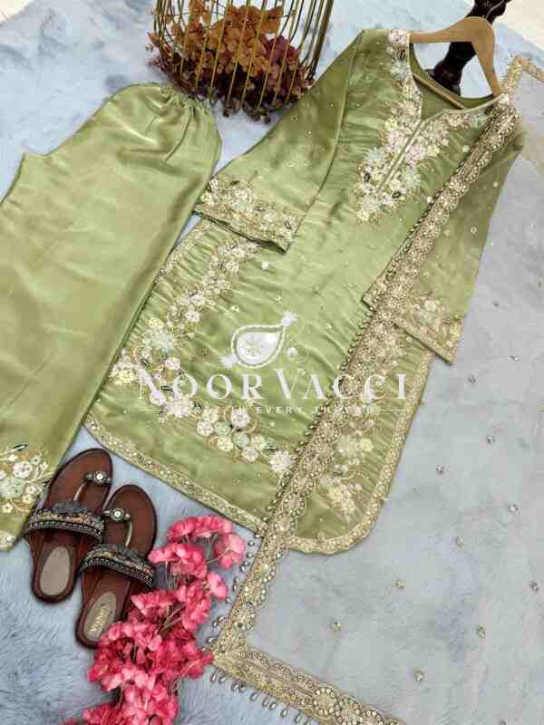 Luxury Designer Jimmy Choo Silk Top Plazzo & Dupatta Set - Image 10