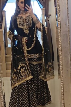 Shop Designer Party Wear Embroidered Top-Plazzo Set with Dupatta