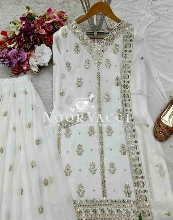 Fox Georgette Embroidered Top Sarara Set with Dupatta Fully Stitched - Image 5