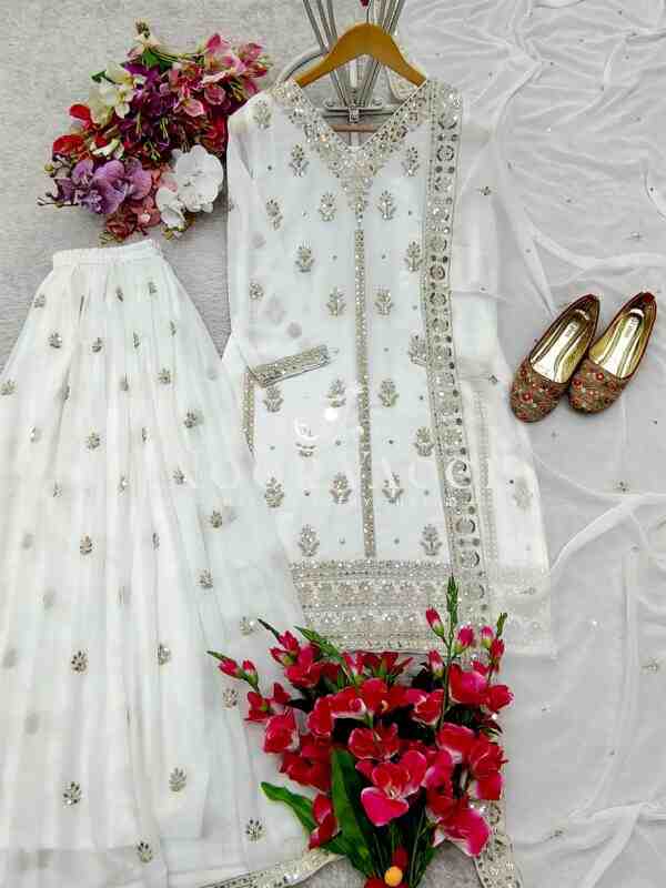 Fox Georgette Embroidered Top Sarara Set with Dupatta Fully Stitched - Image 4