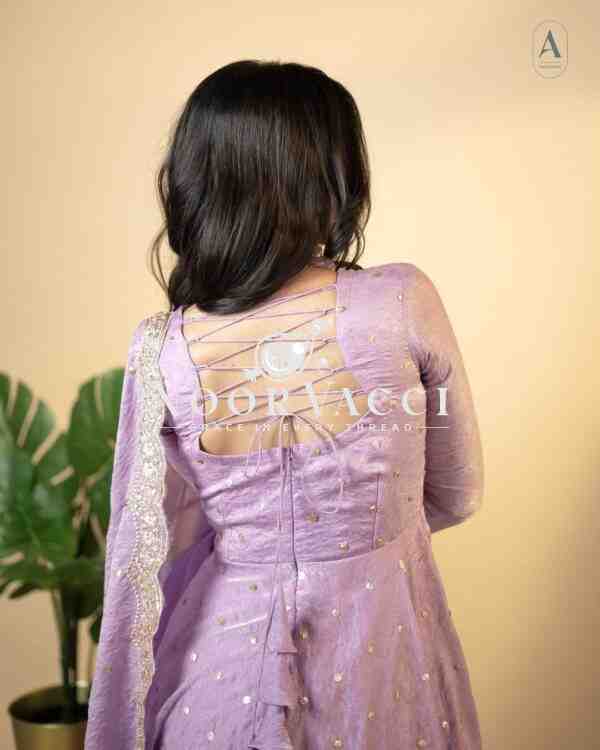 Designer Soft Gold Crush Silk Embroidered Gown Set with Dupatta and Bottom - Image 3