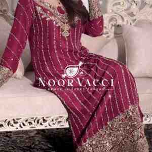 Designer Chinon Silk Embroidered Top Plazzo Set with Rivet Moti Dupatta
