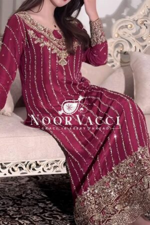 Buy Designer Chinon Silk Embroidered Top Plazzo Set with Rivet Moti Dupatta