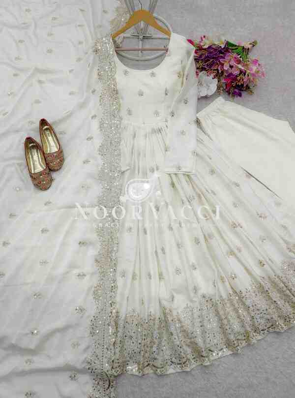 Chinon Silk Heavy Embroidered Gown Pant Set with Dupatta Fully Stitched - Image 10