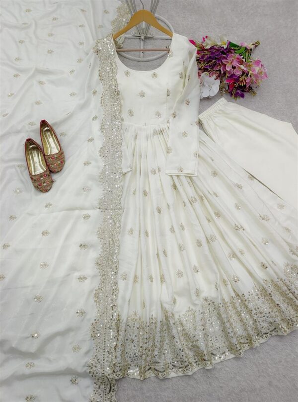 Buy Chinon Silk Heavy Embroidered Gown Pant Set with Dupatta Fully Stitched - Image 10