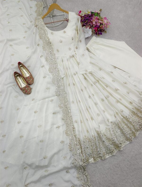 Buy Chinon Silk Heavy Embroidered Gown Pant Set with Dupatta Fully Stitched - Image 12