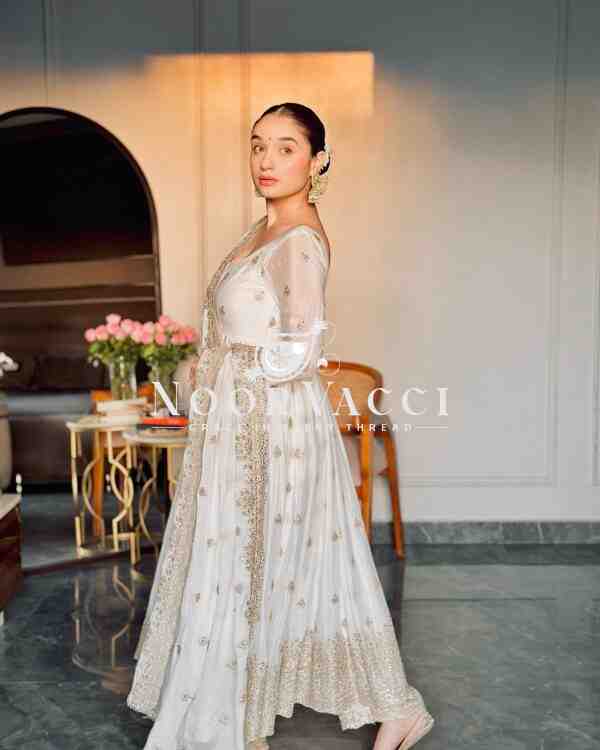 Chinon Silk Heavy Embroidered Gown Pant Set with Dupatta Fully Stitched - Image 3