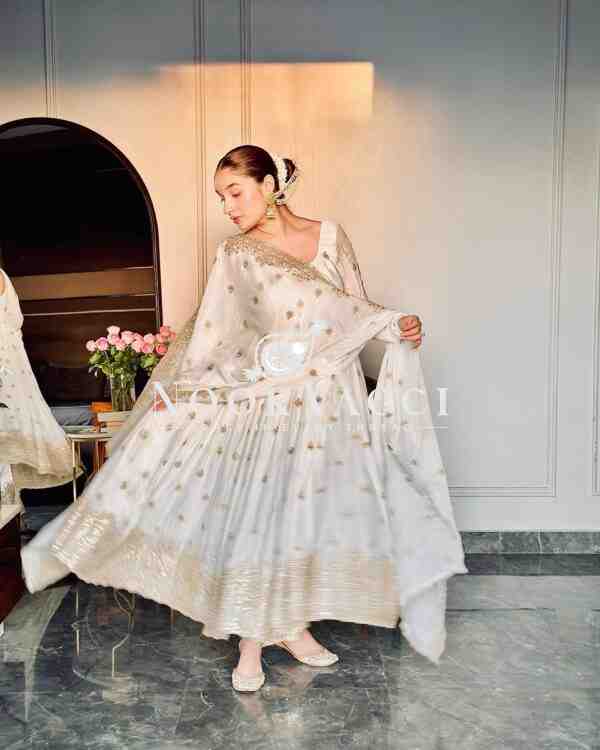 Chinon Silk Heavy Embroidered Gown Pant Set with Dupatta Fully Stitched