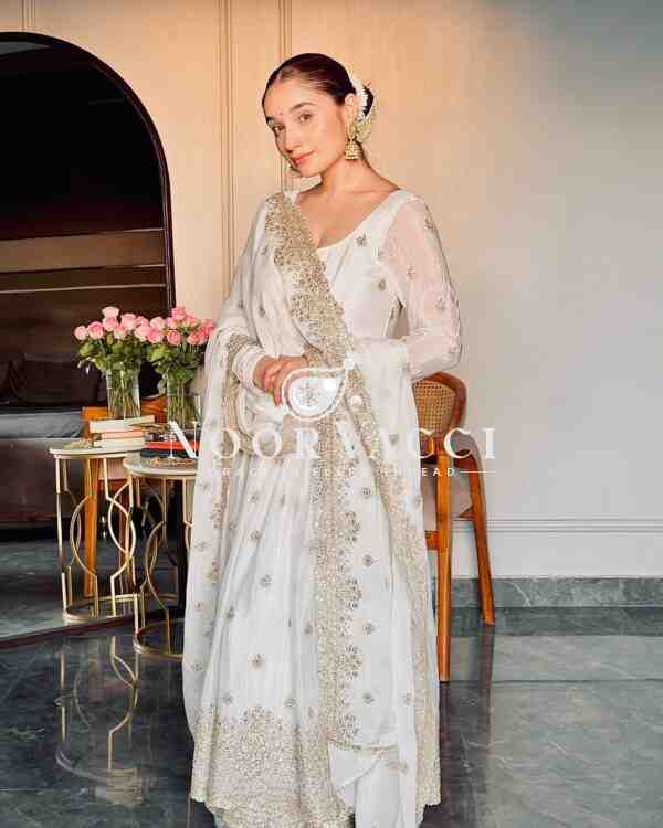 Chinon Silk Heavy Embroidered Gown Pant Set with Dupatta Fully Stitched - Image 6