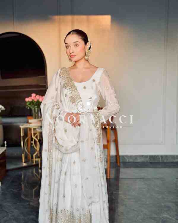 Chinon Silk Heavy Embroidered Gown Pant Set with Dupatta Fully Stitched - Image 4