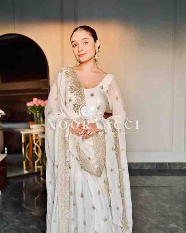 Chinon Silk Heavy Embroidered Gown Pant Set with Dupatta Fully Stitched - Image 2
