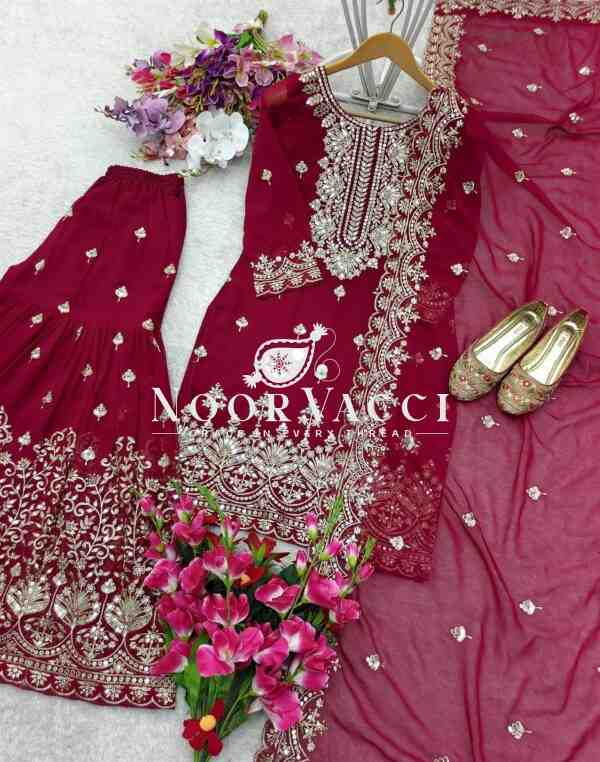 Fox Georgette Embroidered Sarara Set with Dupatta Fully Stitched - Image 9