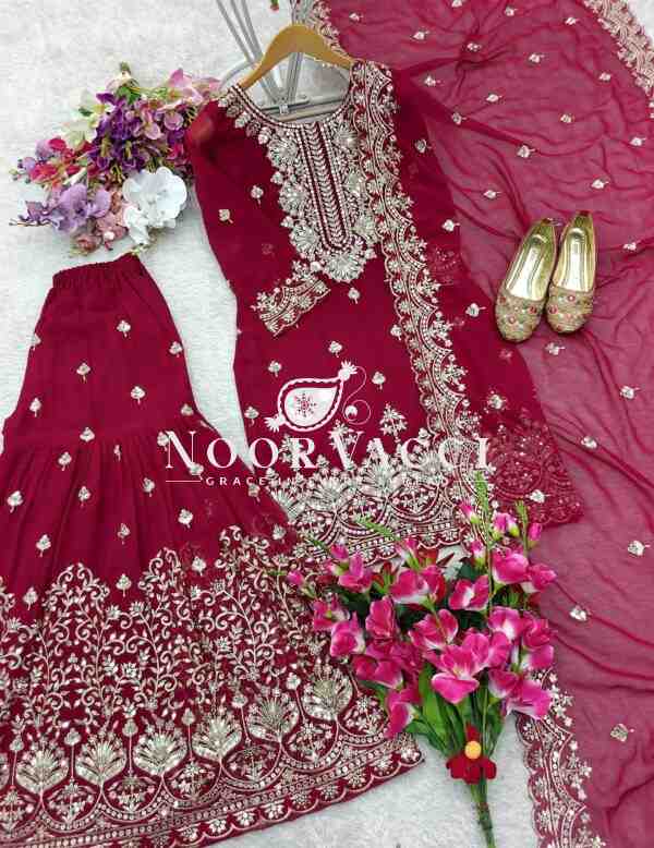Fox Georgette Embroidered Sarara Set with Dupatta Fully Stitched - Image 7