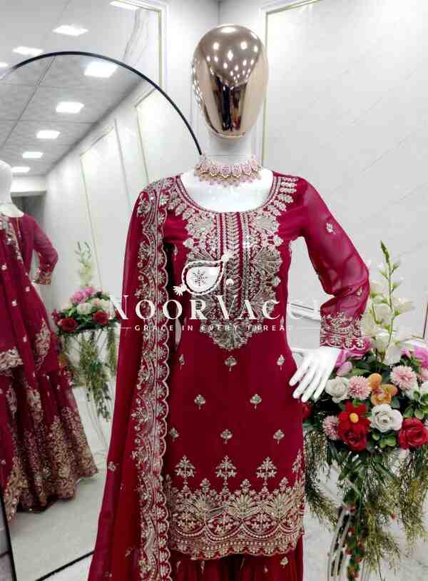 Fox Georgette Embroidered Sarara Set with Dupatta Fully Stitched - Image 5