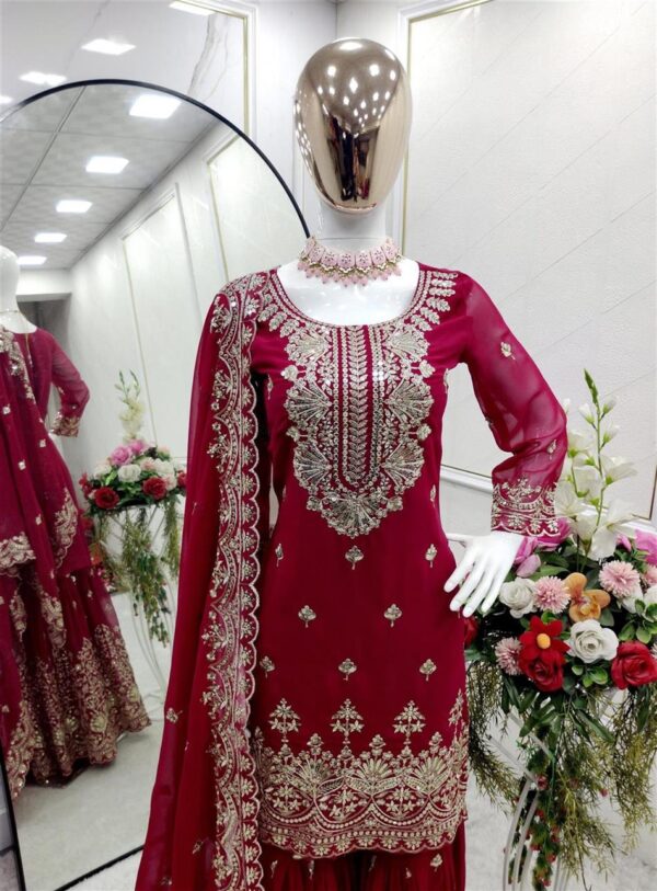 Buy Fox Georgette Embroidered Sarara Set with Dupatta Fully Stitched - Image 5