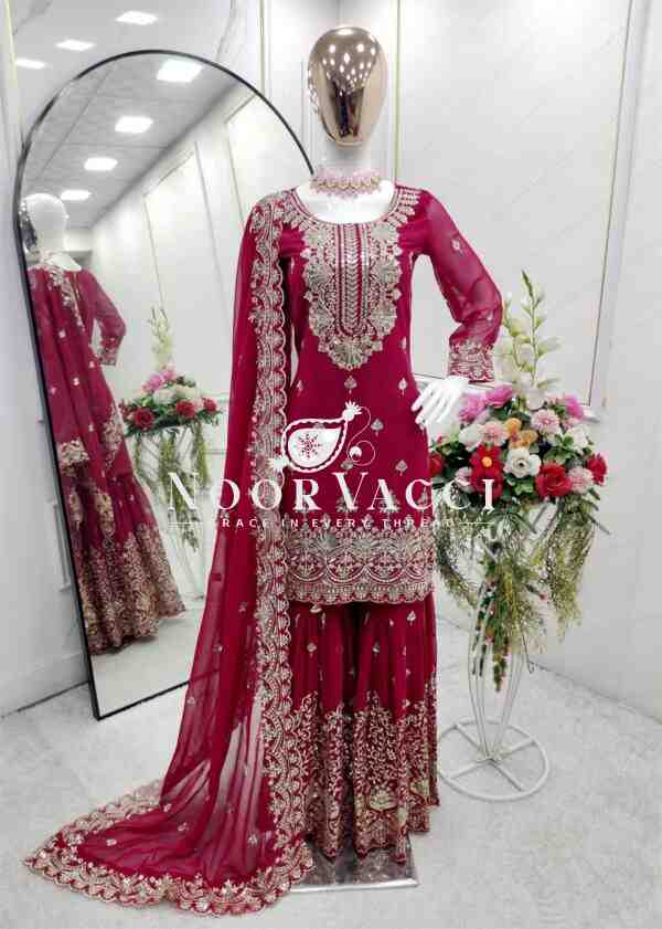 Fox Georgette Embroidered Sarara Set with Dupatta Fully Stitched - Image 4