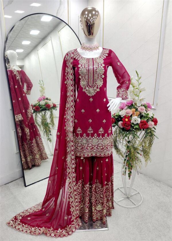 Buy Fox Georgette Embroidered Sarara Set with Dupatta Fully Stitched - Image 4