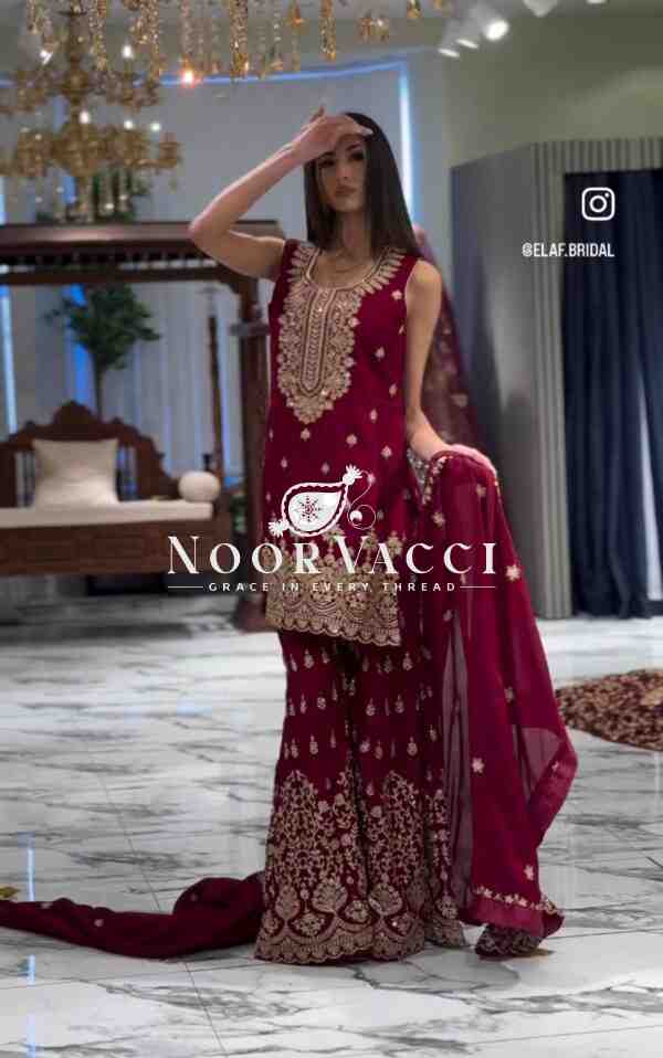 Fox Georgette Embroidered Sarara Set with Dupatta Fully Stitched - Image 2