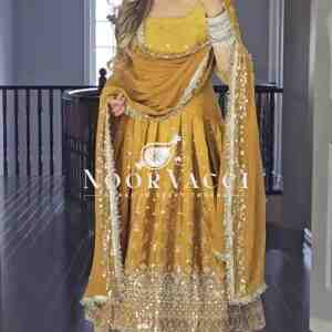 Dual Tone Chinon Silk Anarkali Gown Set with Embroidered Dupatta & Bottom
