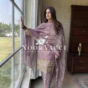 Twin-Tissue Net Embroidered Pant Set with Dupatta Fully Stitched
