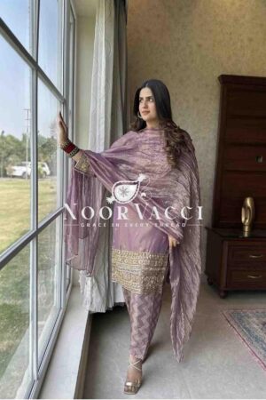 Shop Twin-Tissue Net Embroidered Pant Set with Dupatta Fully Stitched