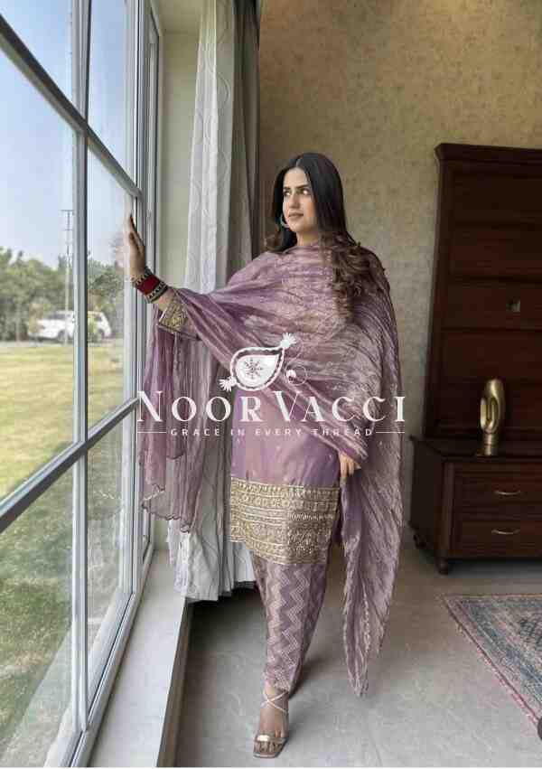 Twin-Tissue Net Embroidered Pant Set with Dupatta Fully Stitched
