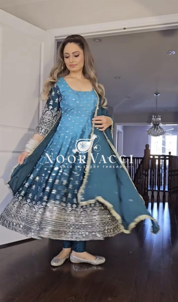 Buy Dual Tone Chinon Silk Anarkali Gown Set with Embroidered Dupatta & Bottom