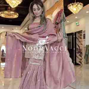 Chinon Silk Embroidered Party Wear Top-Plazzo Set with Dupatta
