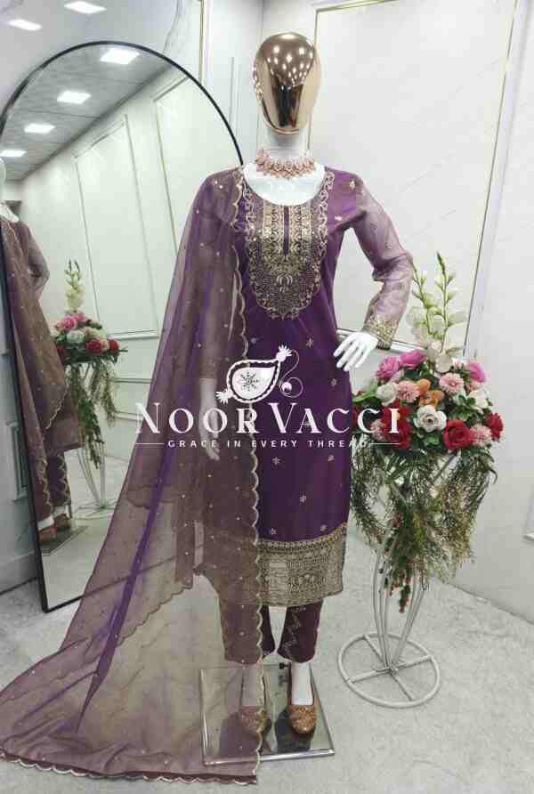 Twin-Tissue Net Embroidered Pant Set with Dupatta Fully Stitched - Image 4