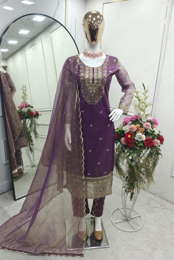 Shop Twin-Tissue Net Embroidered Pant Set with Dupatta Fully Stitched - Image 4