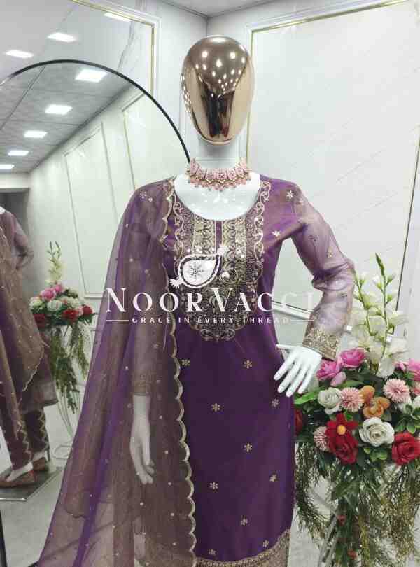 Twin-Tissue Net Embroidered Pant Set with Dupatta Fully Stitched - Image 5