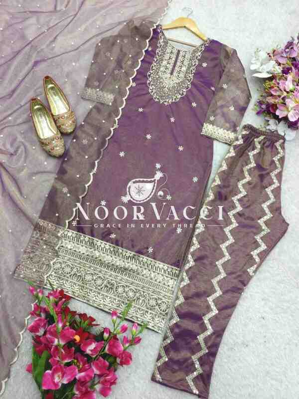 Twin-Tissue Net Embroidered Pant Set with Dupatta Fully Stitched - Image 7
