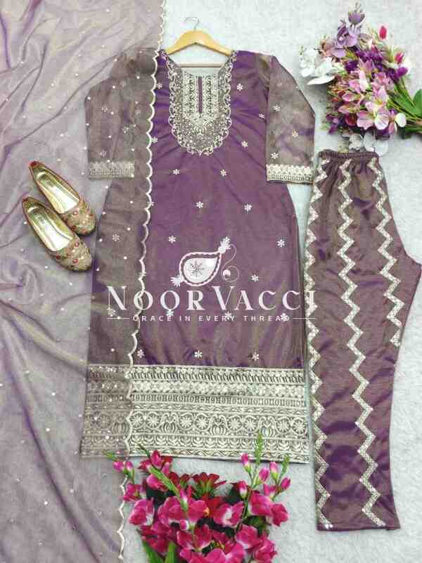Twin-Tissue Net Embroidered Pant Set with Dupatta Fully Stitched - Image 10