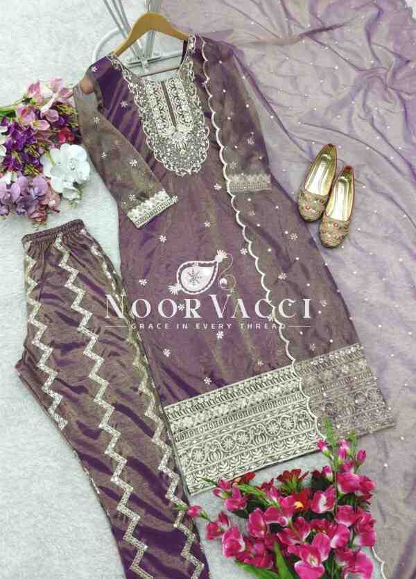 Twin-Tissue Net Embroidered Pant Set with Dupatta Fully Stitched - Image 8