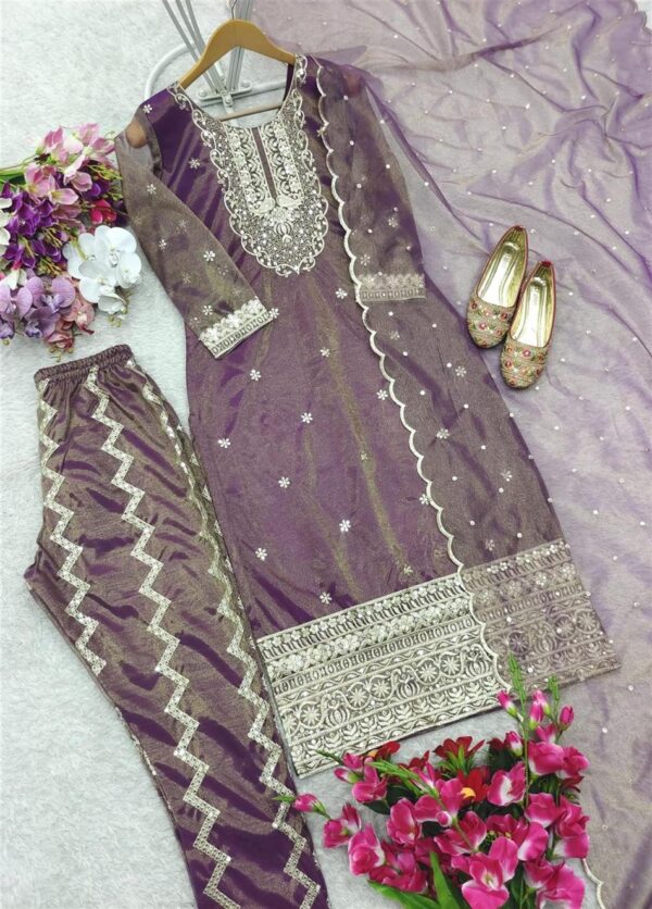 Shop Twin-Tissue Net Embroidered Pant Set with Dupatta Fully Stitched - Image 8