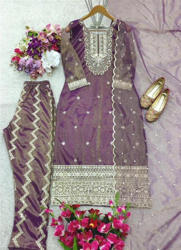 Shop Twin-Tissue Net Embroidered Pant Set with Dupatta Fully Stitched - Image 6