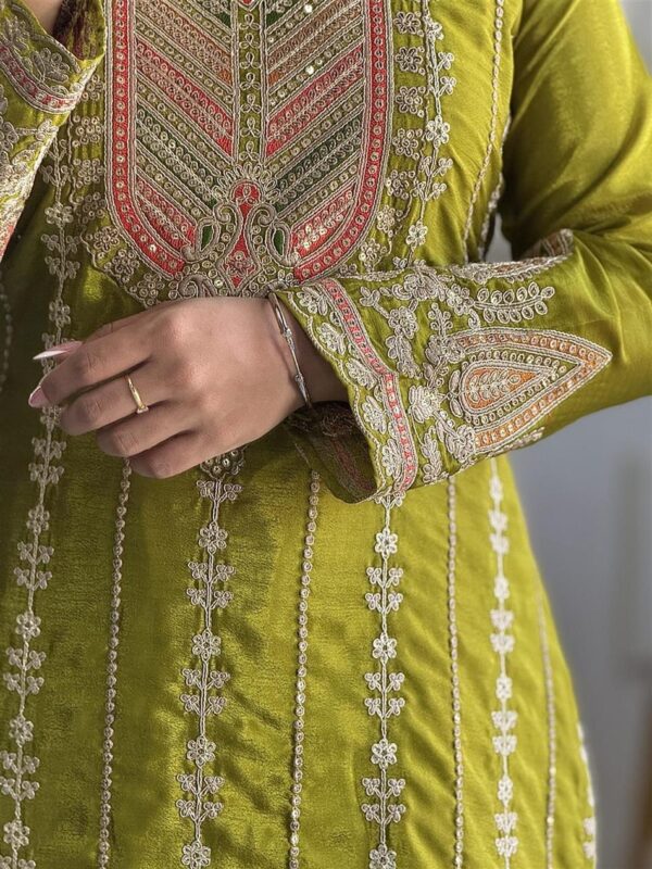 Buy Cinon Silk Embroidered Top with Pant and Dupatta – Fully Stitched - Image 4