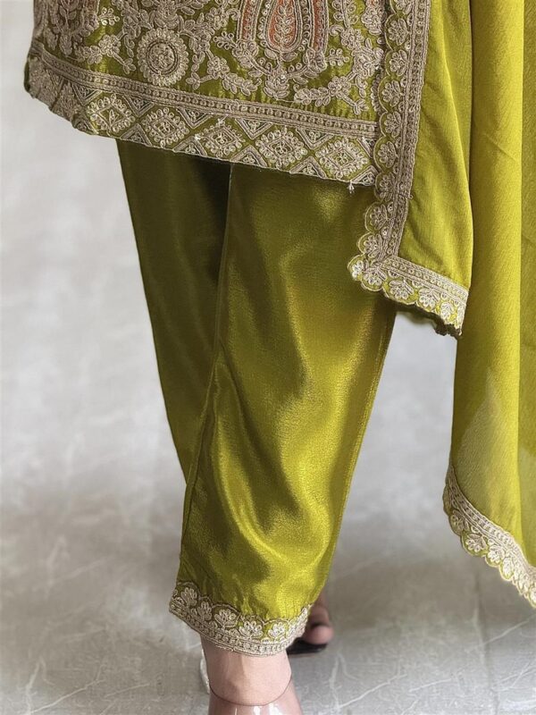 Buy Cinon Silk Embroidered Top with Pant and Dupatta – Fully Stitched - Image 3
