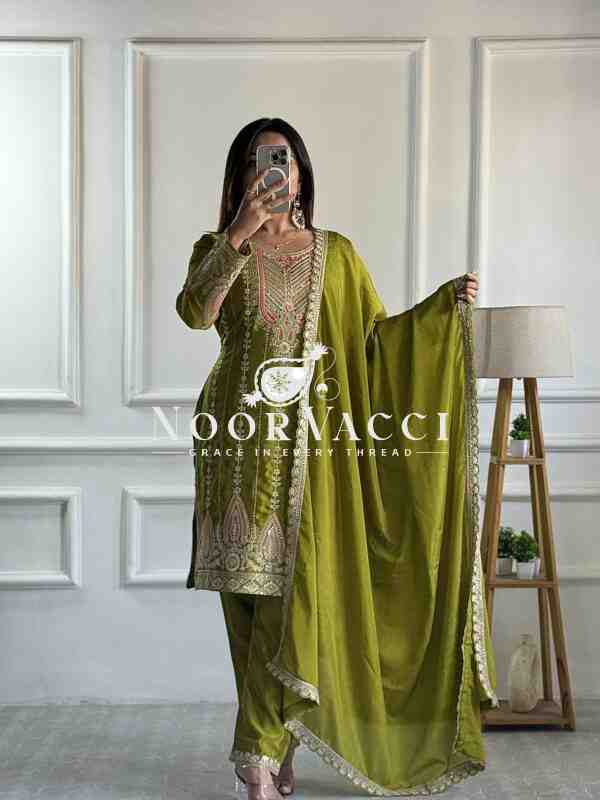 Cinon Silk Embroidered Top with Pant and Dupatta – Fully Stitched - Image 2