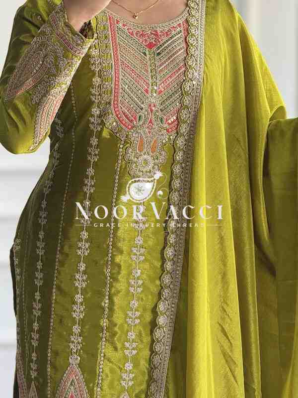 Cinon Silk Embroidered Top with Pant and Dupatta – Fully Stitched - Image 5