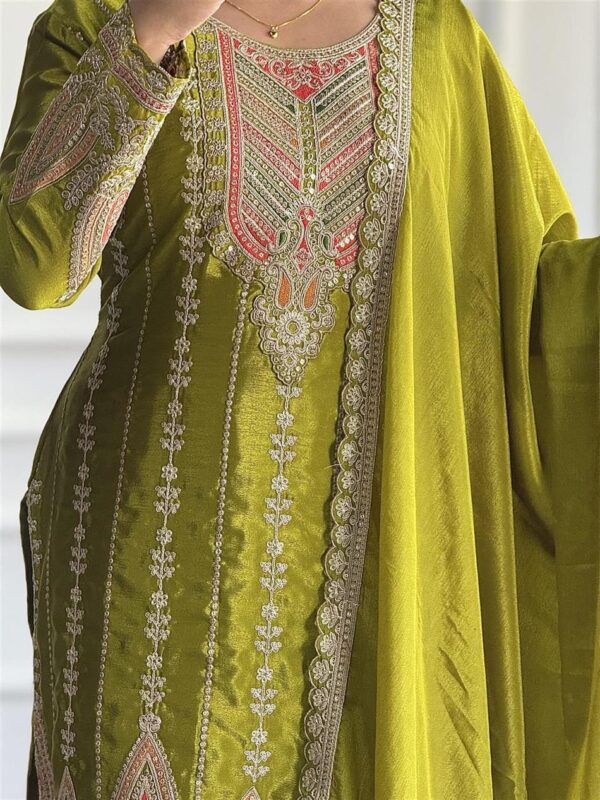 Buy Cinon Silk Embroidered Top with Pant and Dupatta – Fully Stitched - Image 5