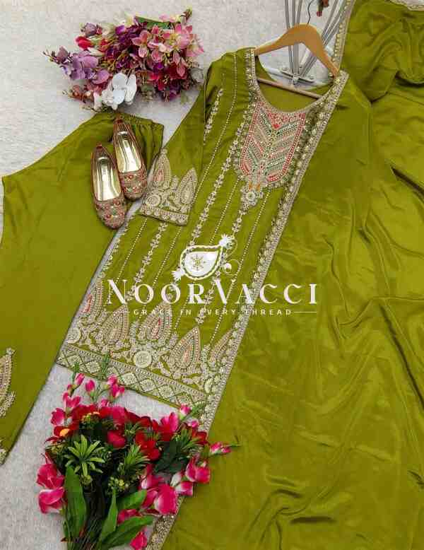 Cinon Silk Embroidered Top Pent Set with Dupatta Fully Stitched - Image 6