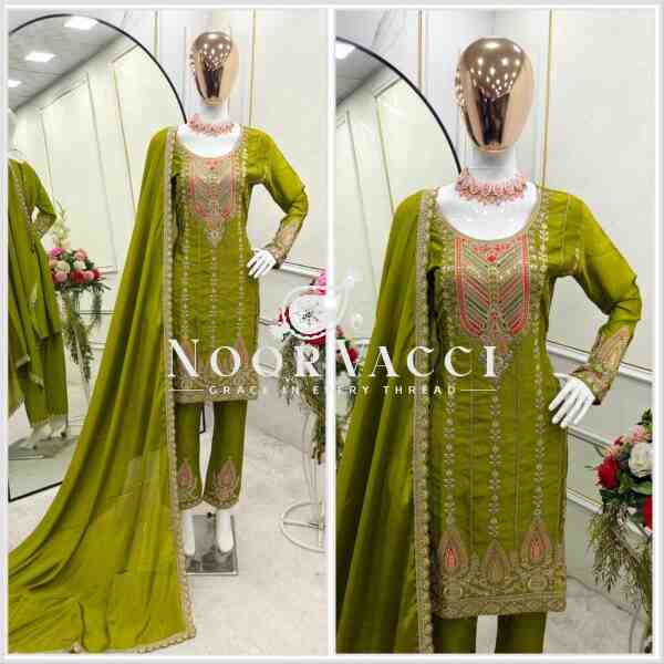 Cinon Silk Embroidered Top Pent Set with Dupatta Fully Stitched - Image 4