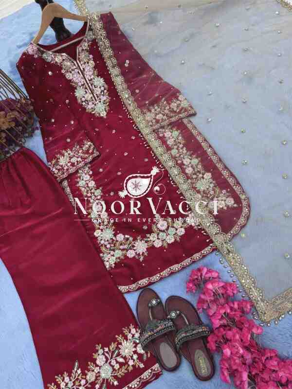 Premium Jimmy Choo Silk Top Plazzo & Dupatta Set - Image 3
