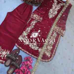 Premium Jimmy Choo Silk Top Plazzo & Dupatta Set