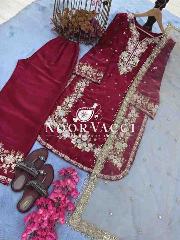 Premium Jimmy Choo Silk Top Plazzo & Dupatta Set