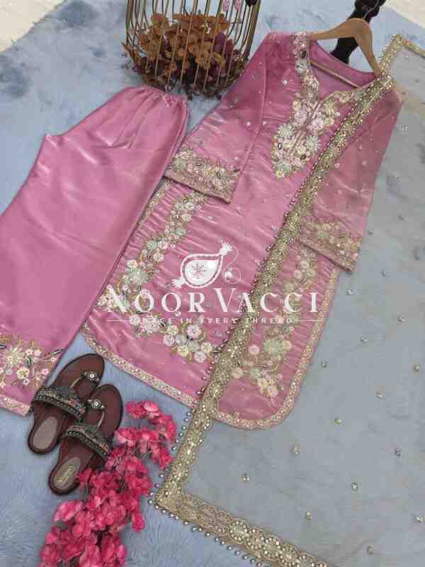 Premium Jimmy Choo Silk Top Plazzo & Dupatta Set - Image 2