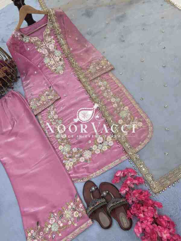 Premium Jimmy Choo Silk Top Plazzo & Dupatta Set - Image 3