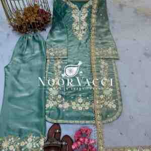 Premium Jimmy Choo Silk Top Plazzo & Dupatta Set